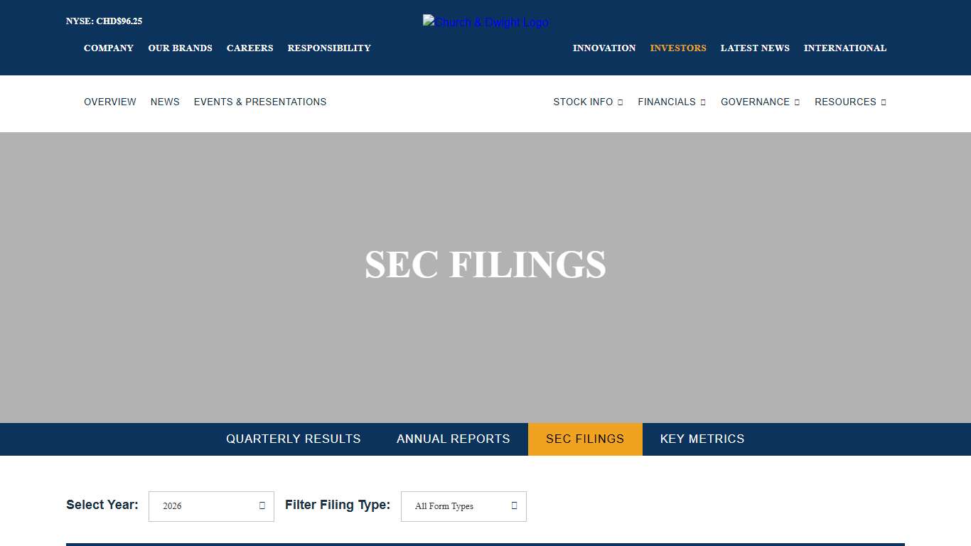 Church & Dwight Co., Inc. - Investors - Financials - SEC Filings