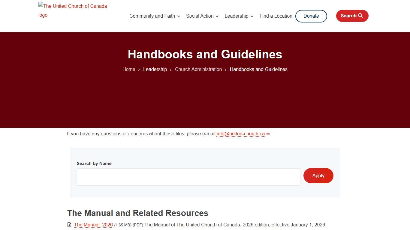 Handbooks and Guidelines The United Church of Canada